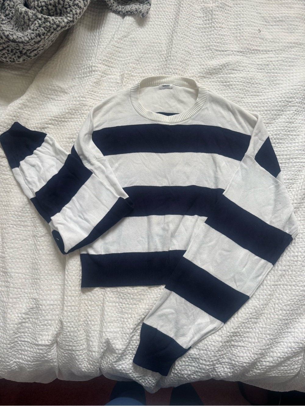 Garage Striped Crewneck Sweater in Navy and White